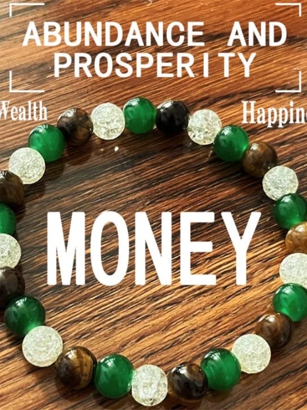 Money Bracelet - Green, Brown & Clear Beaded Stretch Bracelet